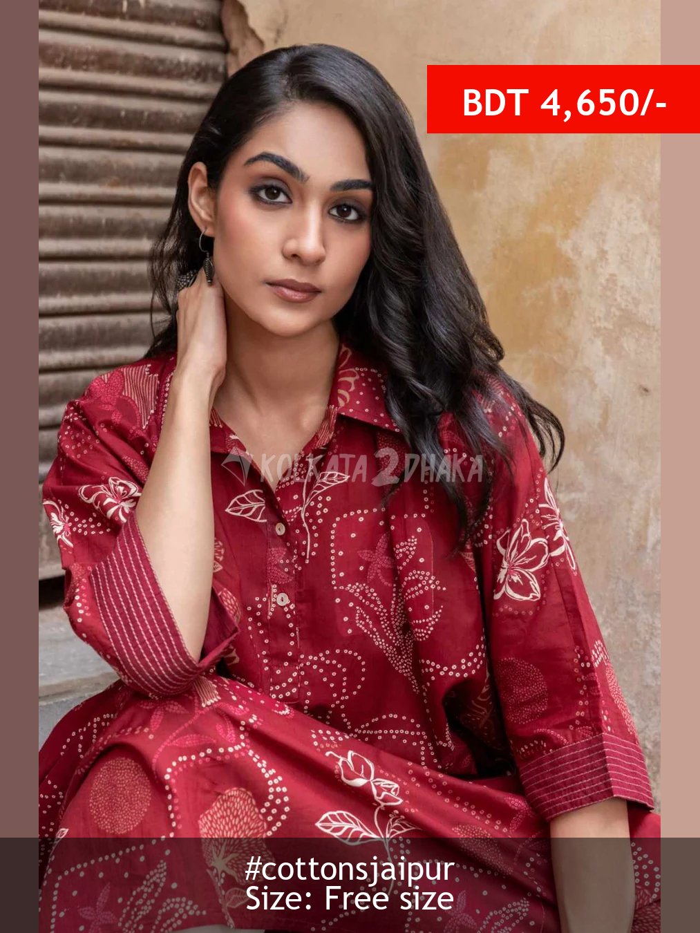 Cottons Jaipur Bold Botanic Anti Fit Kurta