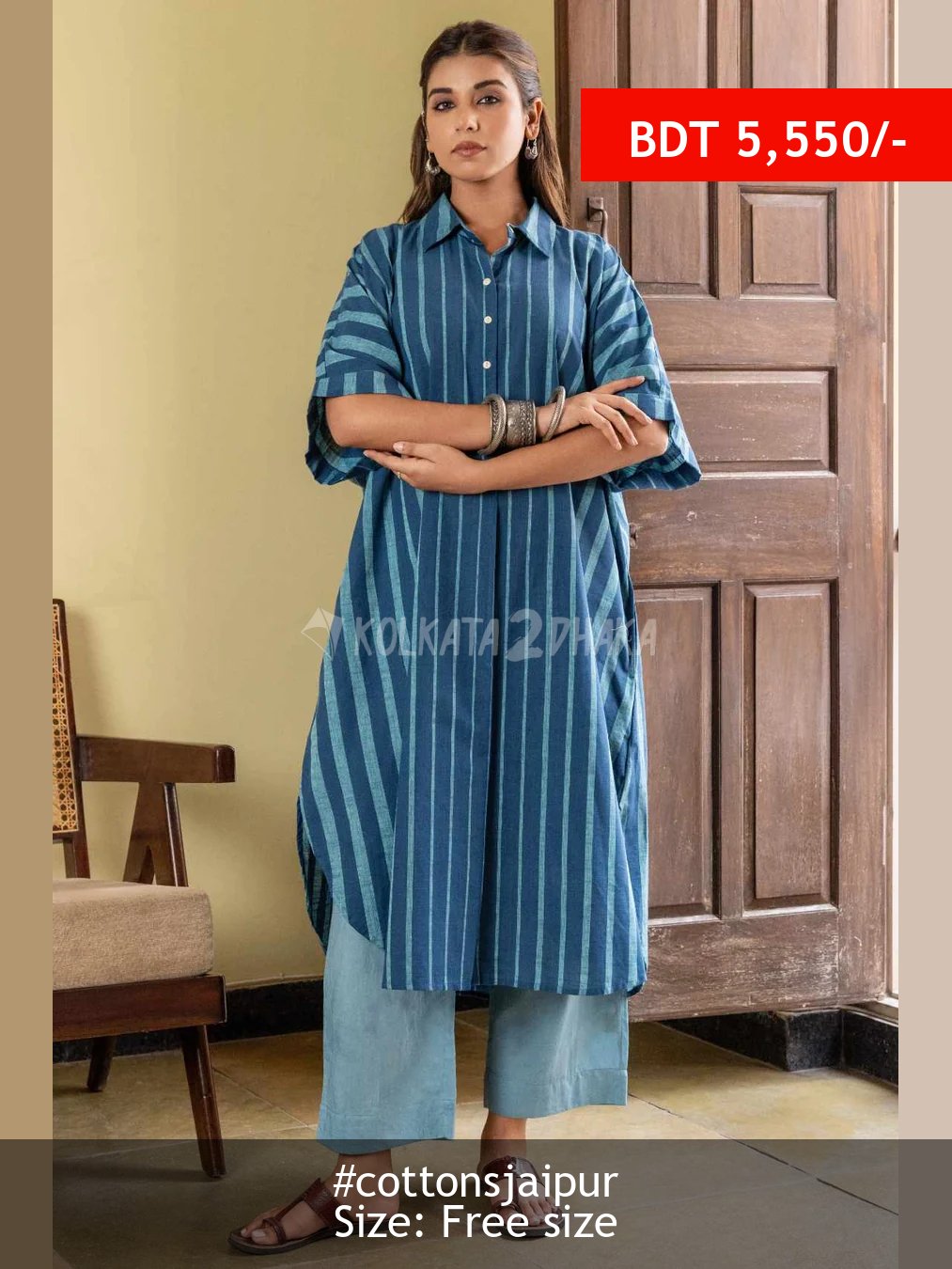 Cottons Jaipur Aarohi Handloom Stripes Anti-Fit Kurta