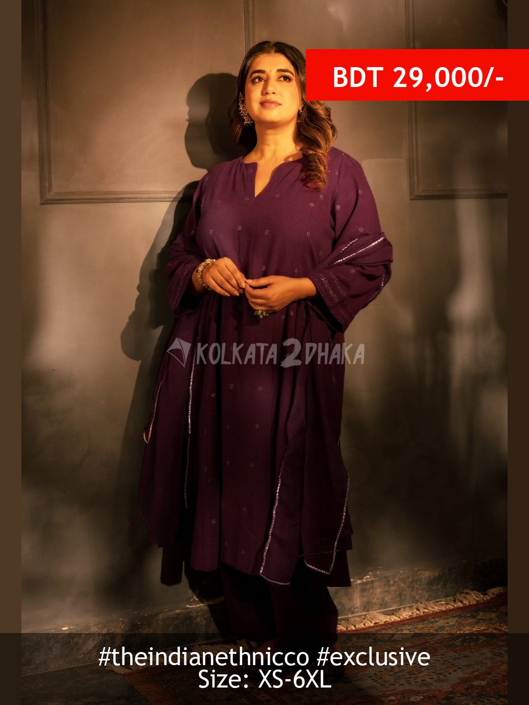 The Indian Ethnic Co Malika Wine Rogan Handblock Printed Cotton Kali Kurta Suit Set (Set of 3)