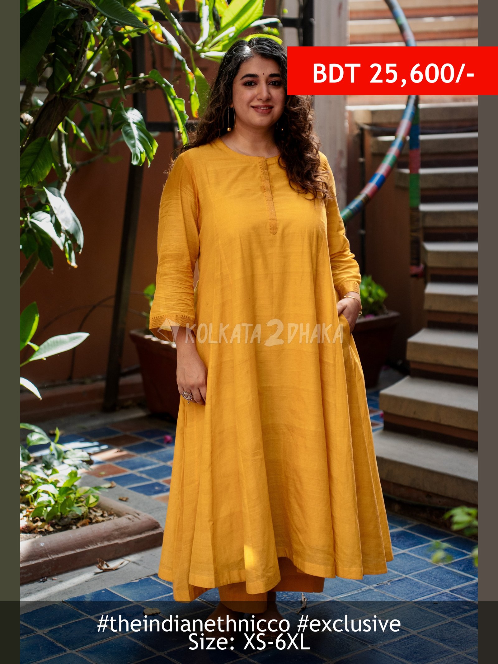 The Indian Ethnic Co Sujata Yellow Mangalgiri Cotton Kali Kurta