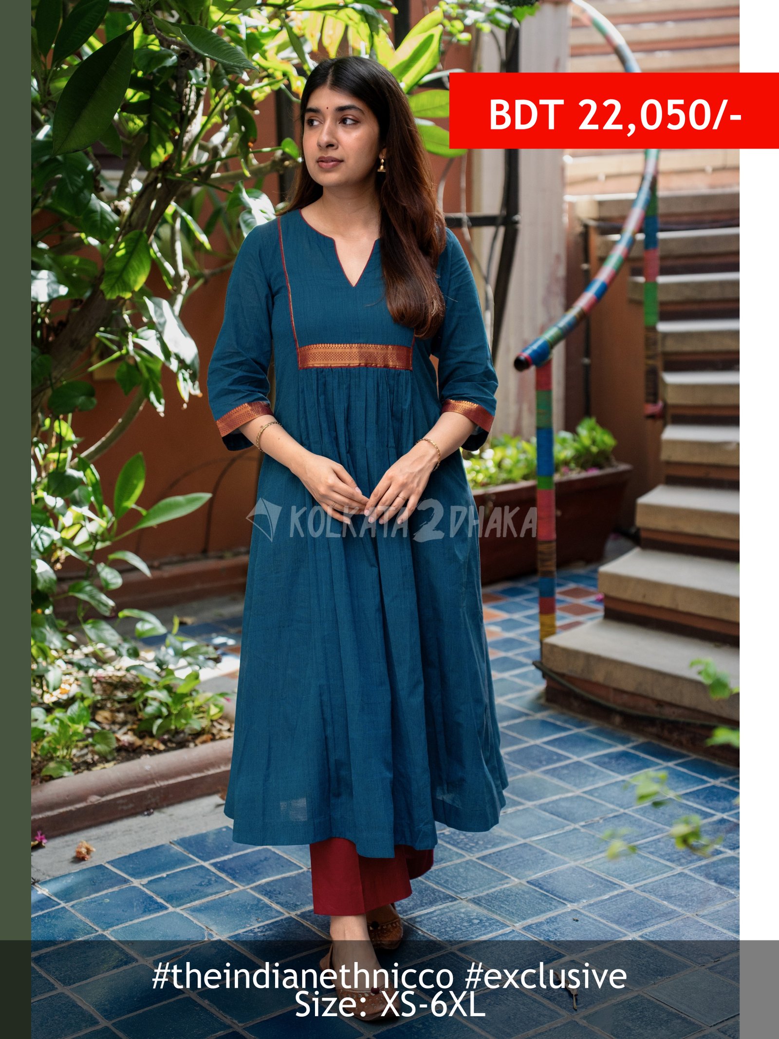 The Indian Ethnic Co Lipika Blue Mangalgiri Cotton A Line Kurta
