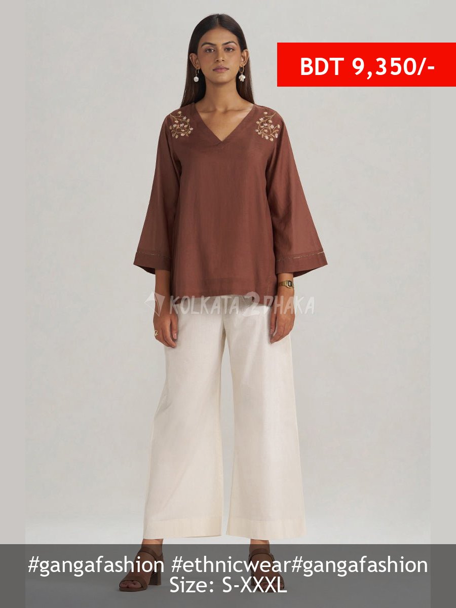 Ganga Fashion Cocoa Brown Embroidered Mul-Mul Tunic