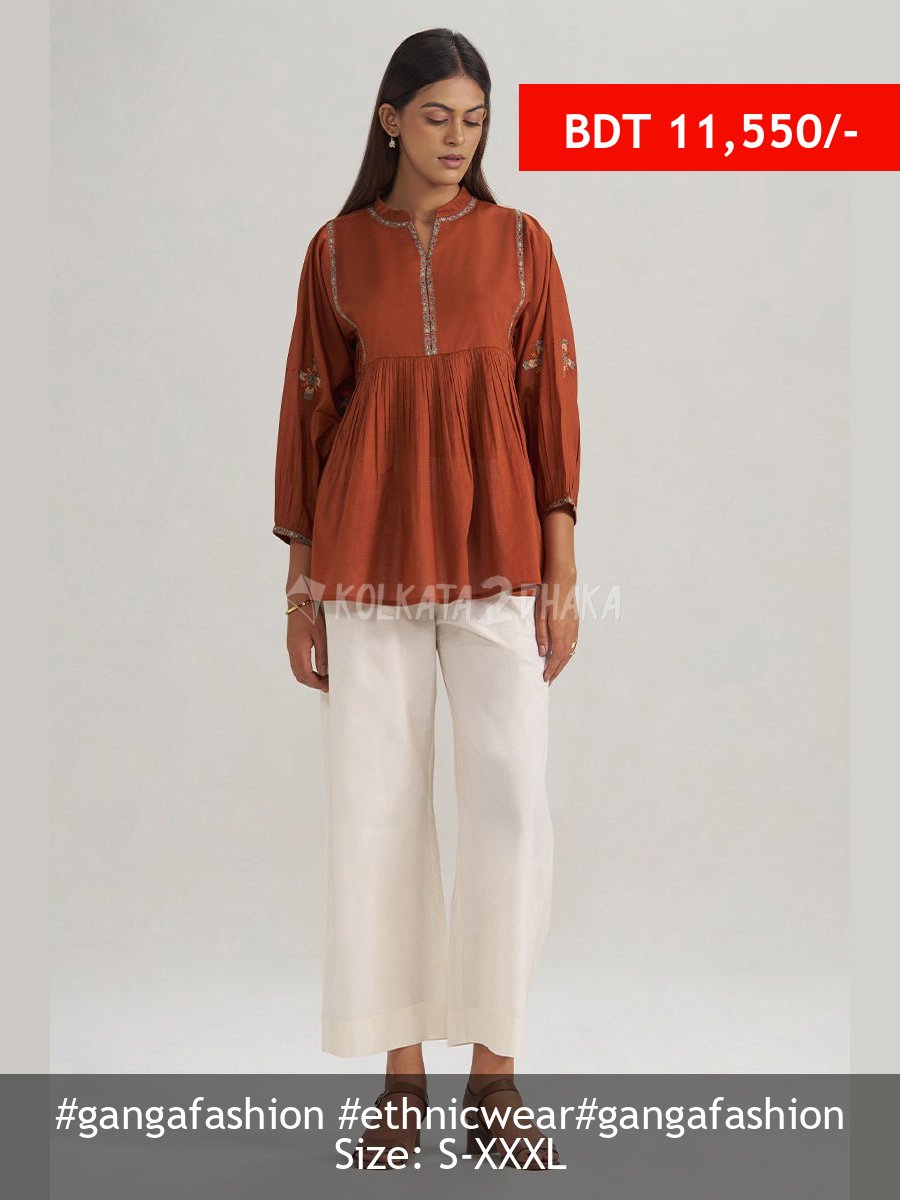 Ganga Fashion Rust Embroidered Mul-Mul Tunic