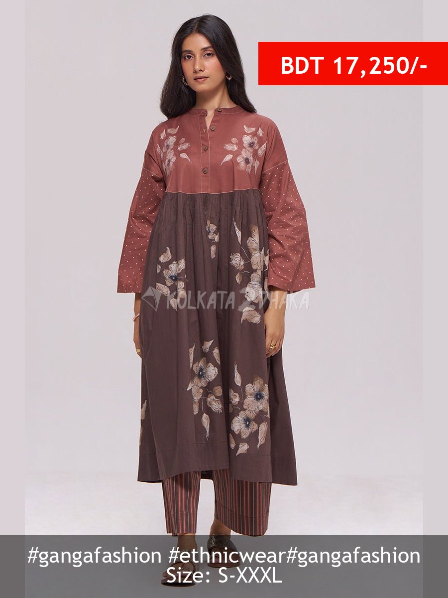 Ganga Fashion Rust and Warm Cocoa Floral Kurta With Stripe Bottom Set