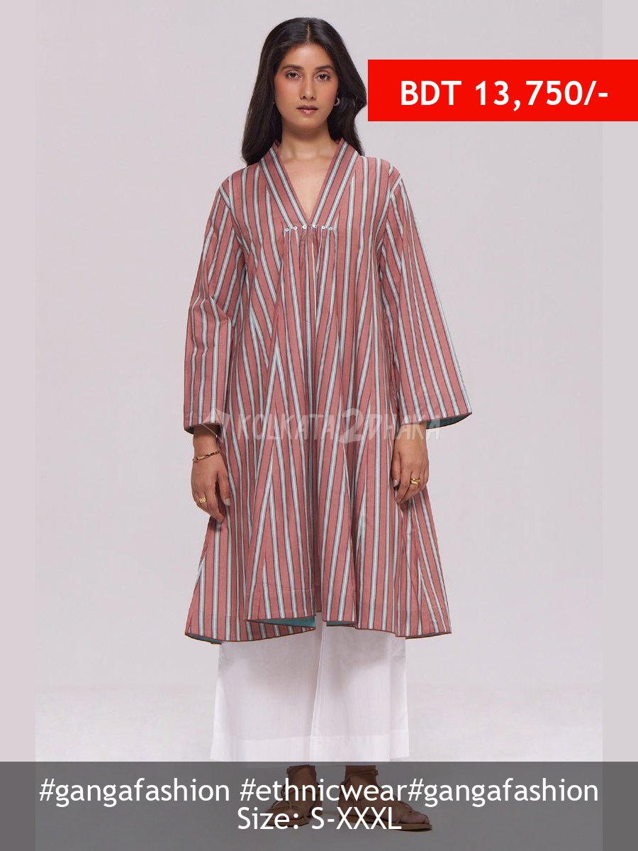 Ganga Fashion Brown Stripe Cotton kurta