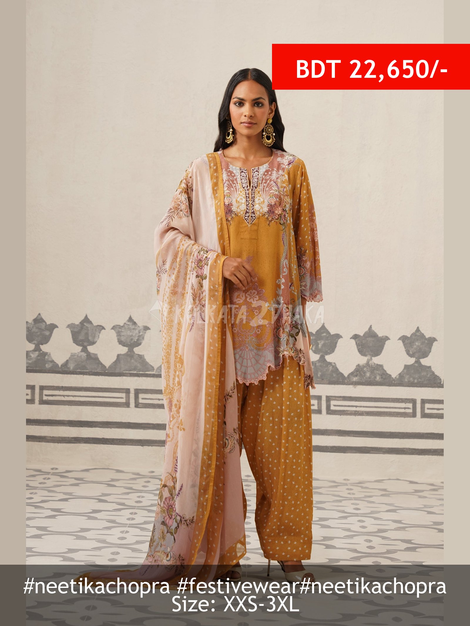 Neetika Chopra Roma Crepe Printed Scalloped Matching Set