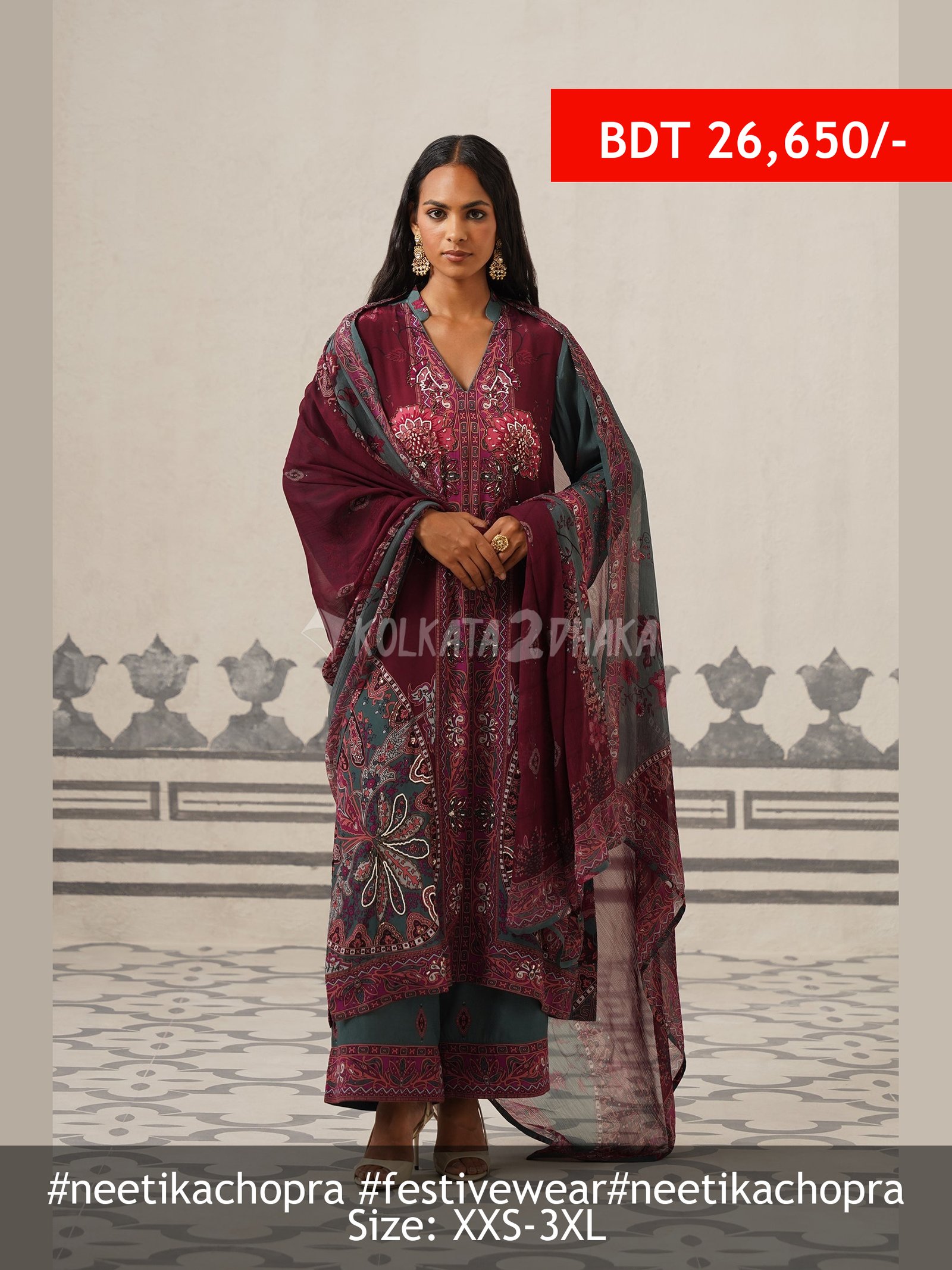 Neetika Chopra Kuhu Crepe Printed Embroidered Suit Set
