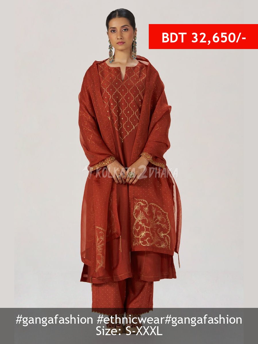 Ganga Fashion Rust Raw Silk Festive Kurta Set