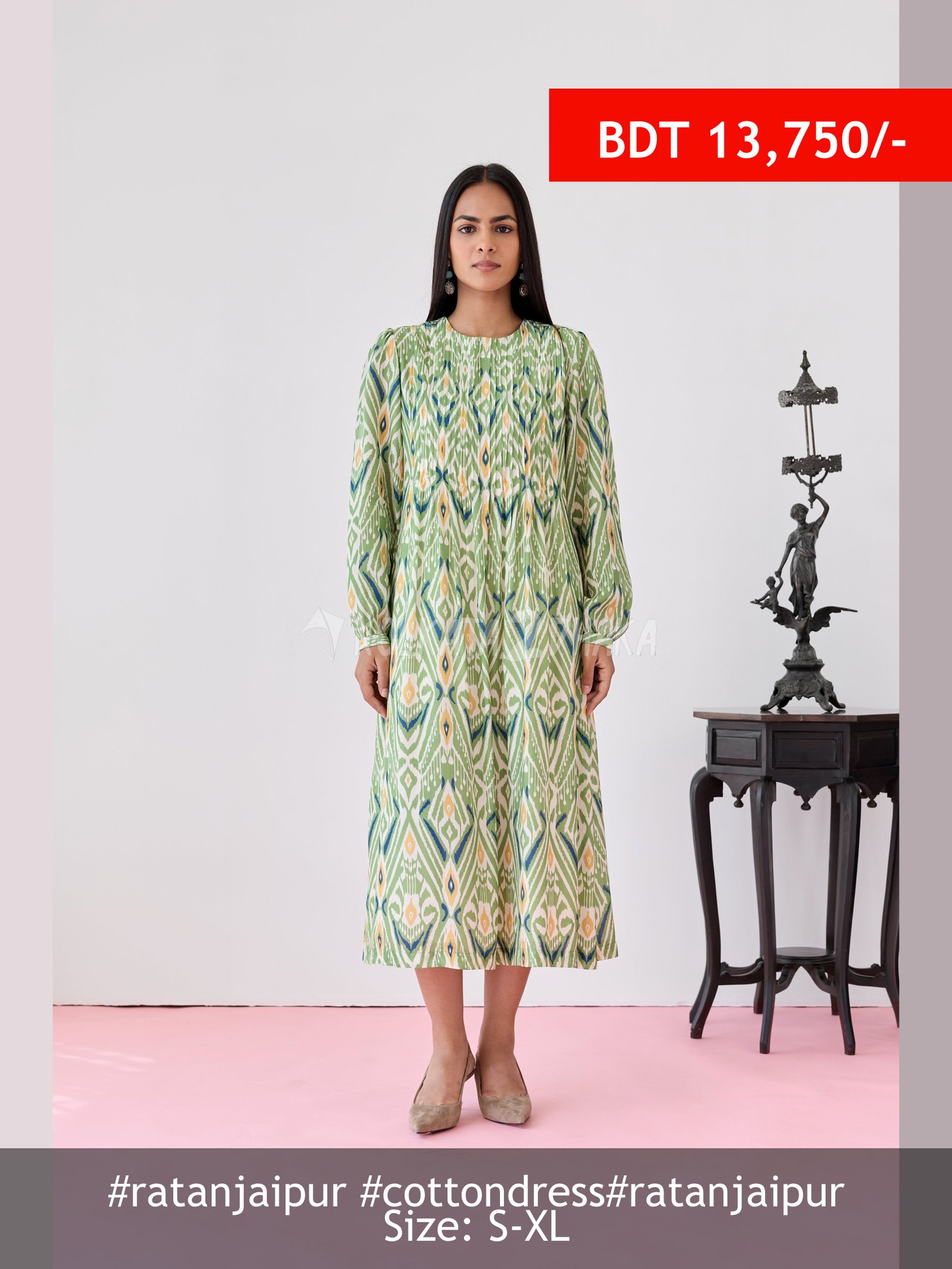 Ratan Jaipur Pleat Fall Maxi Dress – Green