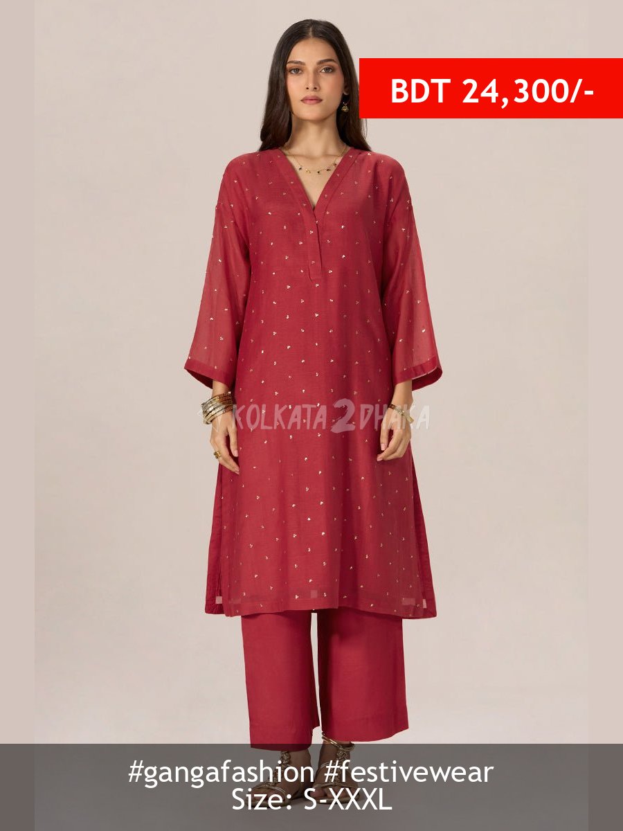 Ganga Fashion Cardinal Red Festive Co-ord Set