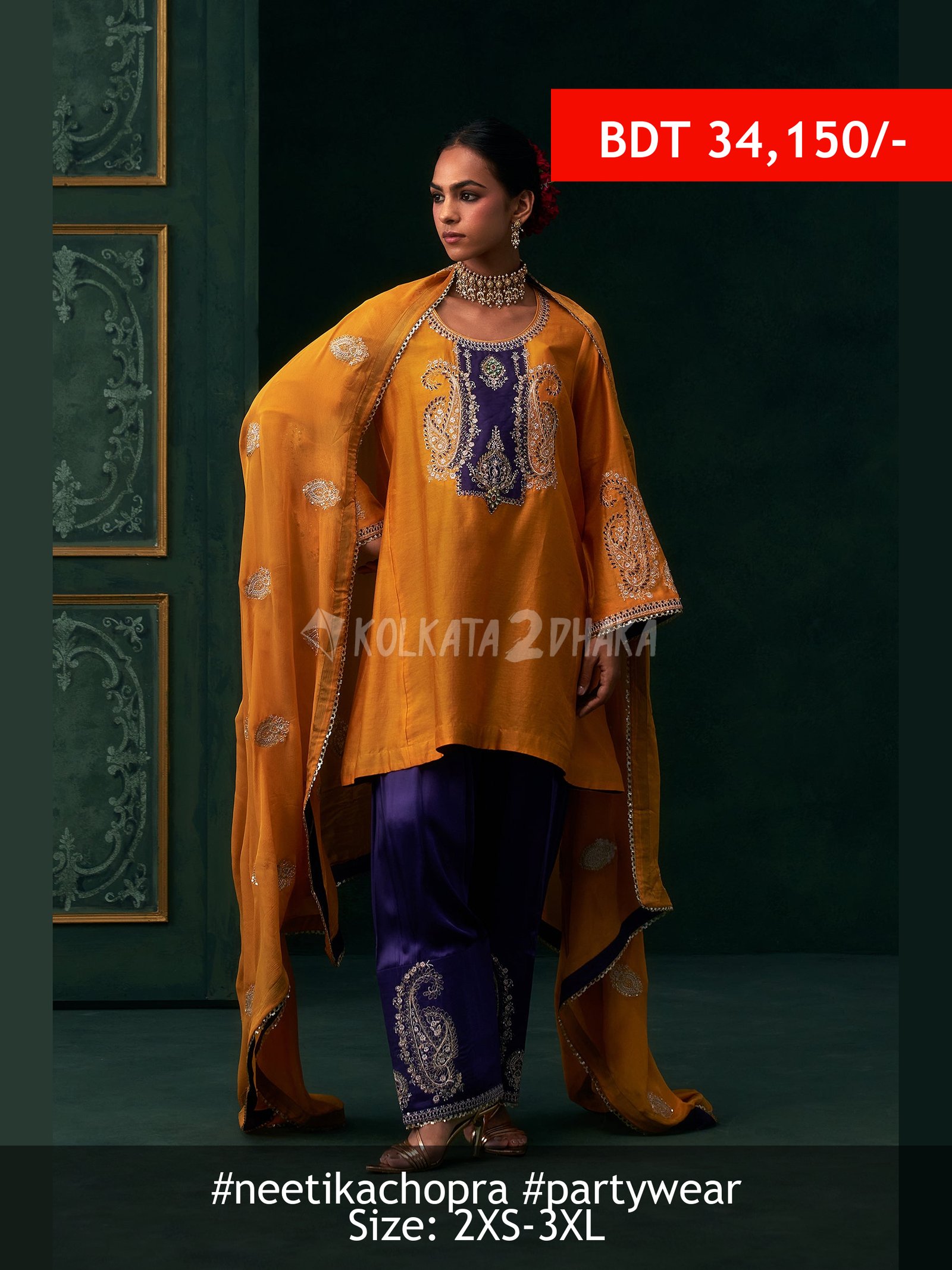Neetika Chopra Mehrin Chanderi Satin Embroidered Suit Set