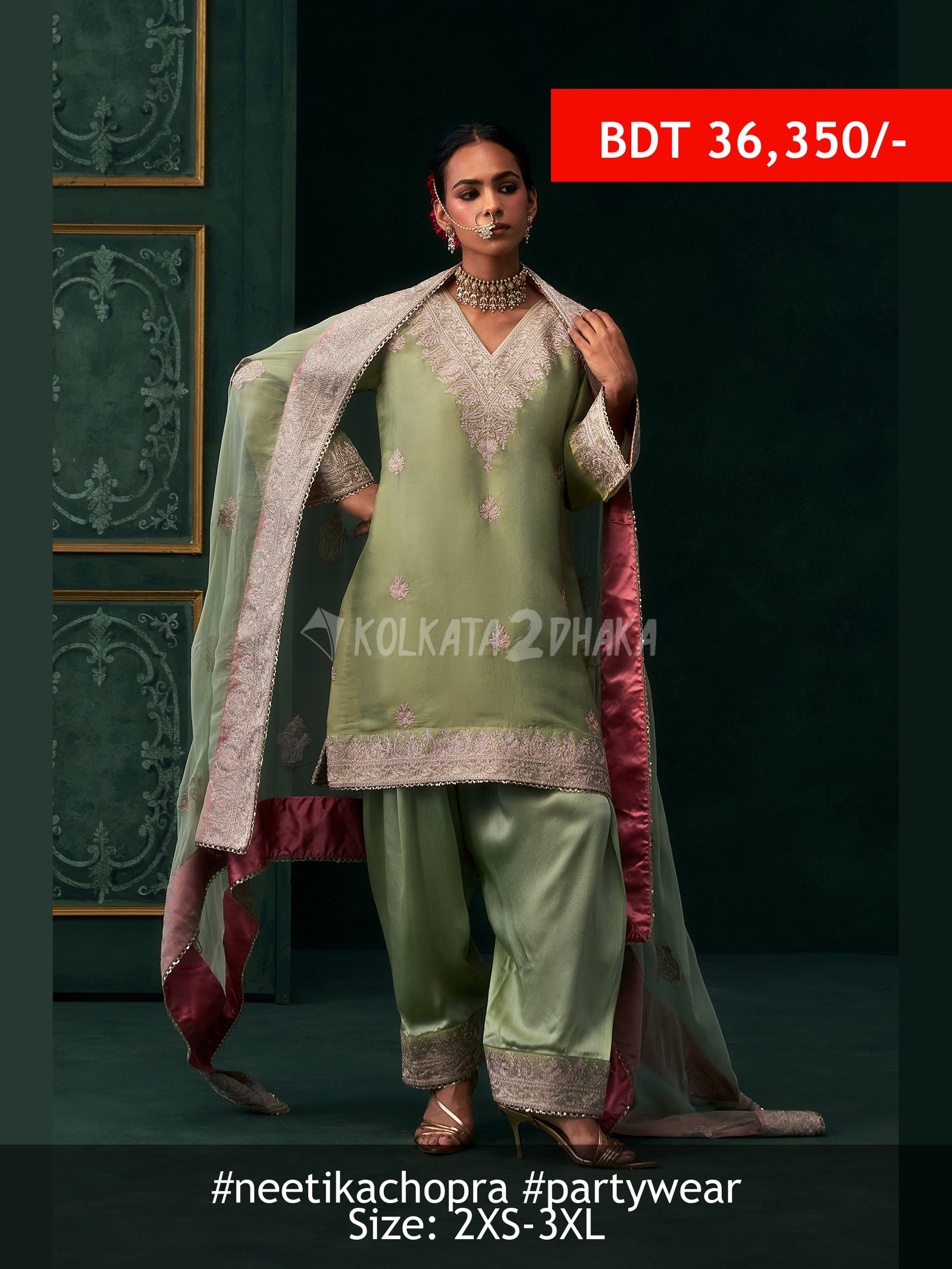 Neetika Chopra Saira Chanderi Satin Embroidered Suit Set