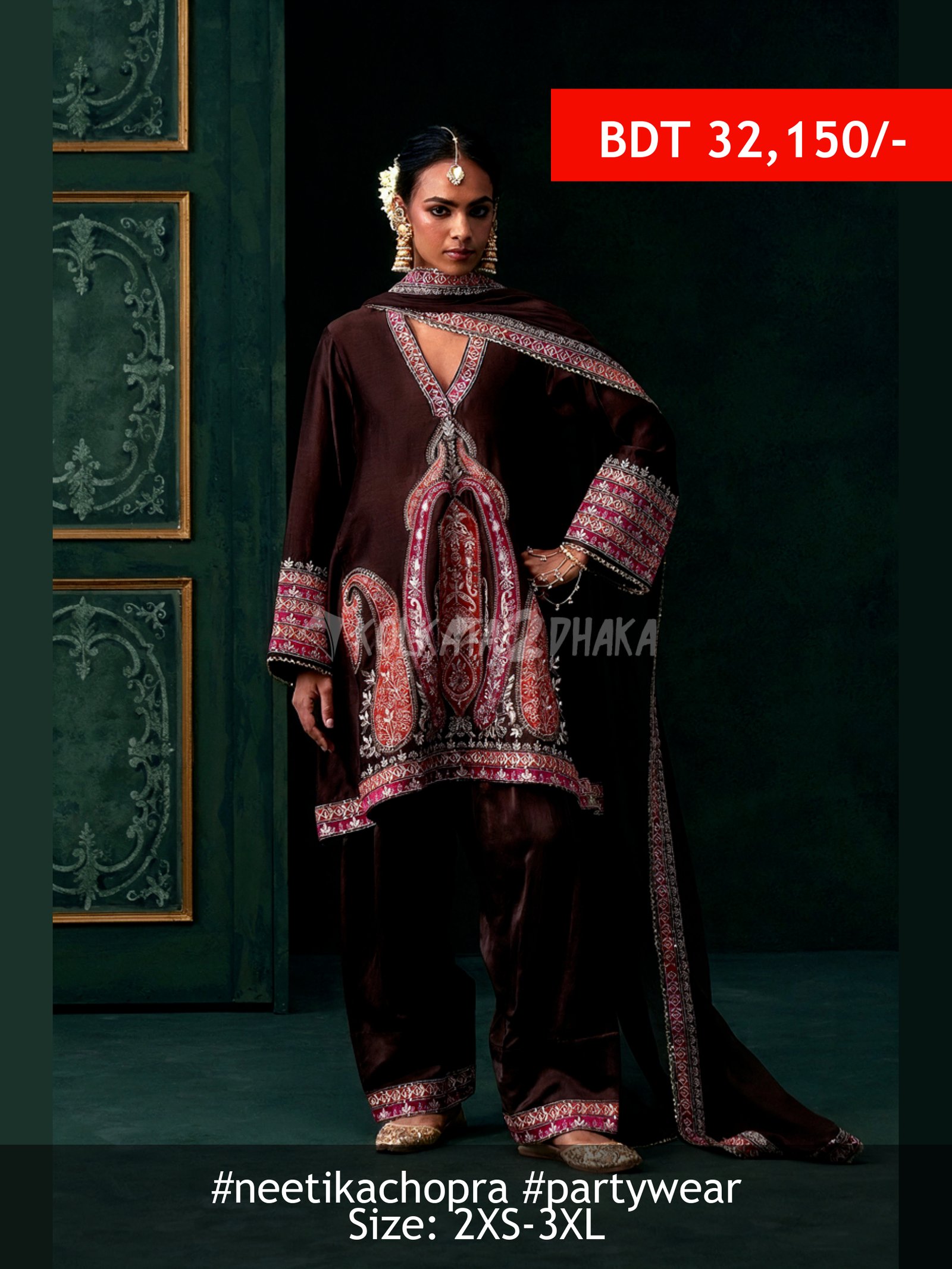 Neetika Chopra Sahiba Chanderi Satin Embroidered Suit Set