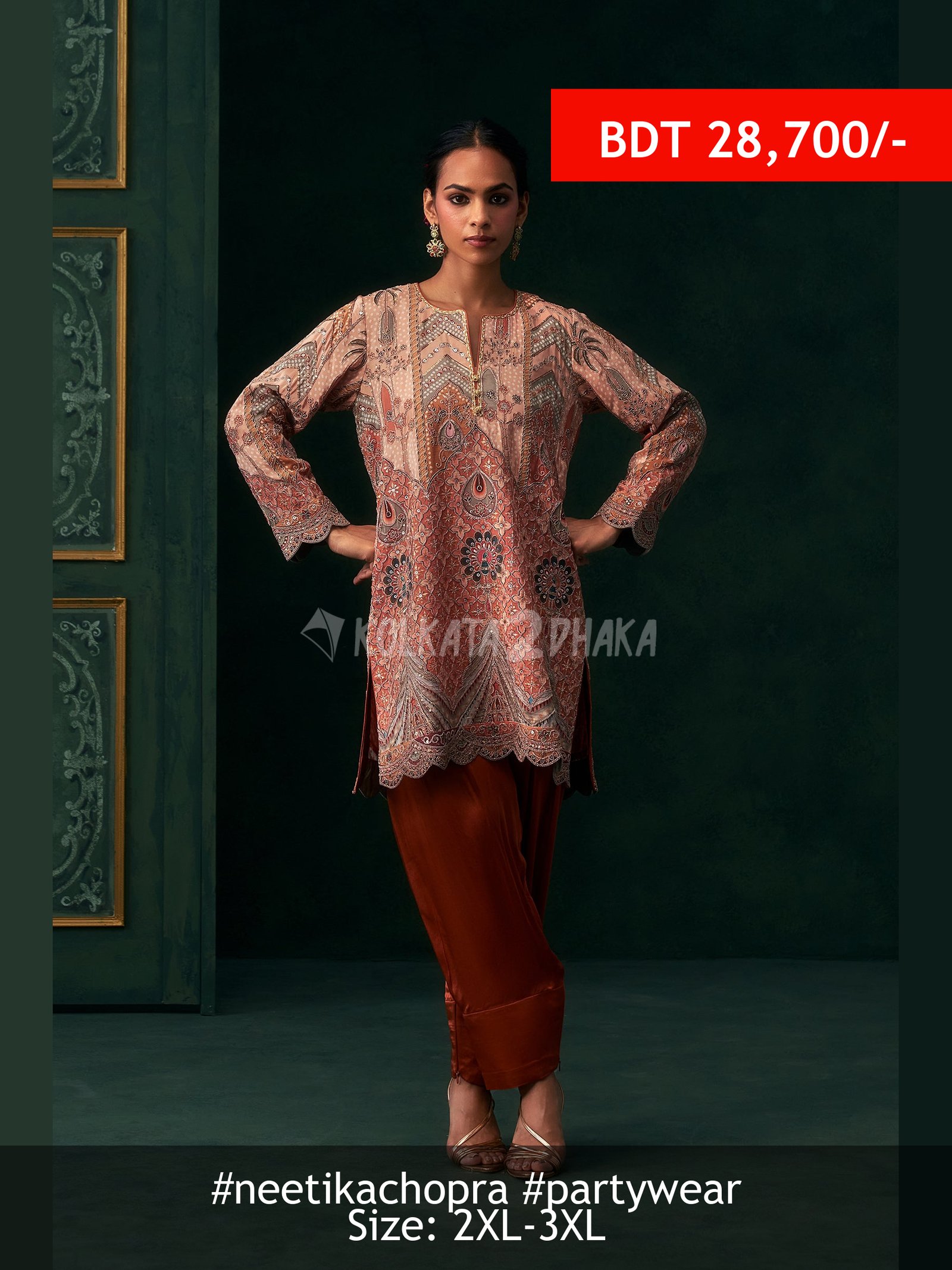 Neetika Chopra Ameera Crepe Satin Embroidered Matching Set