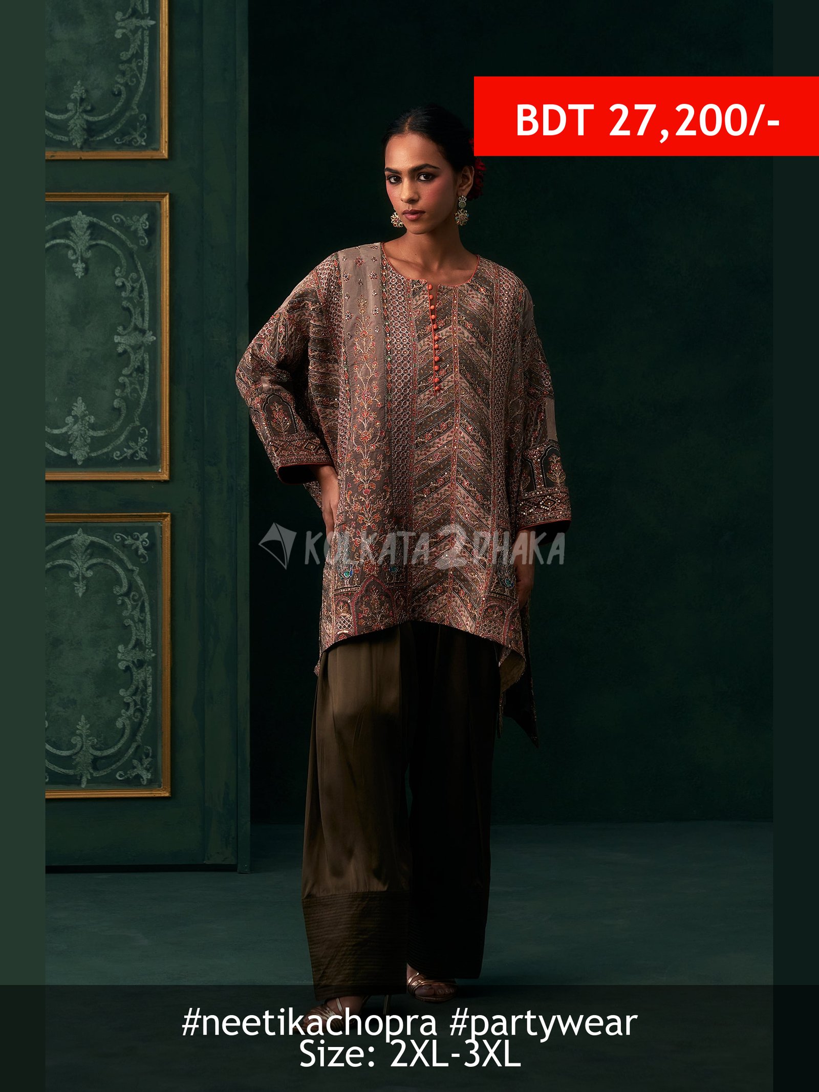 Neetika Chopra Naureen Crepe Satin Embroidered Matching Set