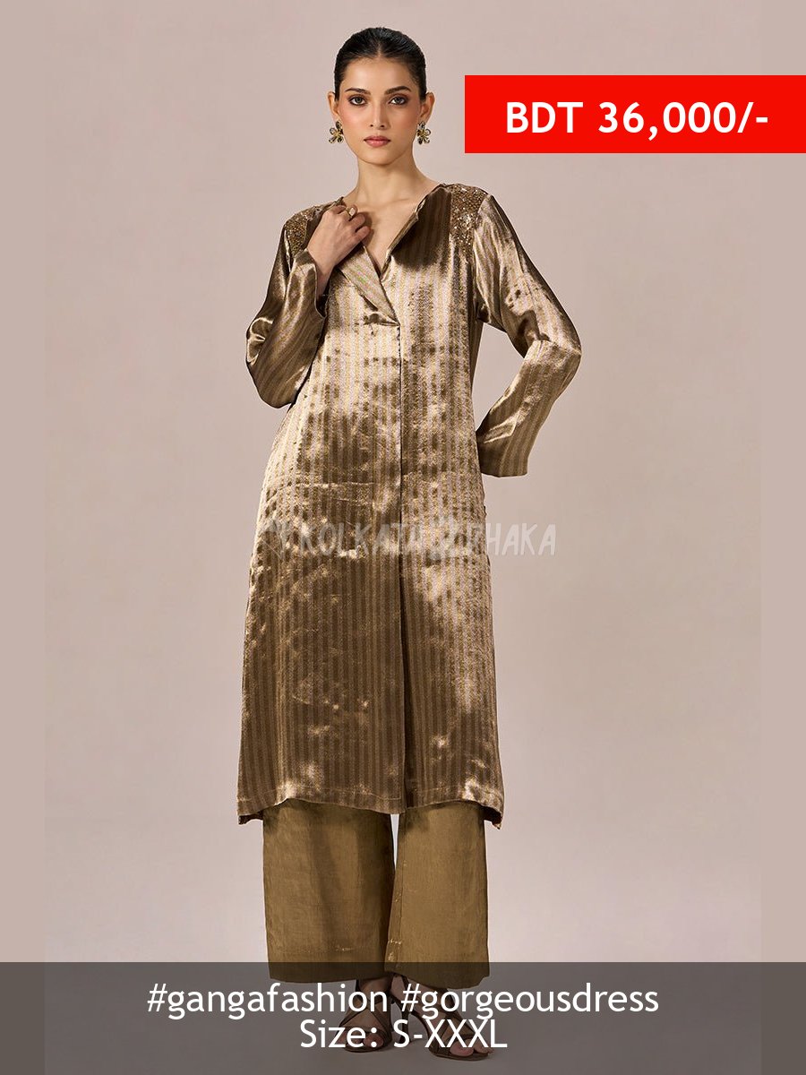 Ganga Fashion Brass and Light Gold Stripe Tissue Festive Co-ord Set