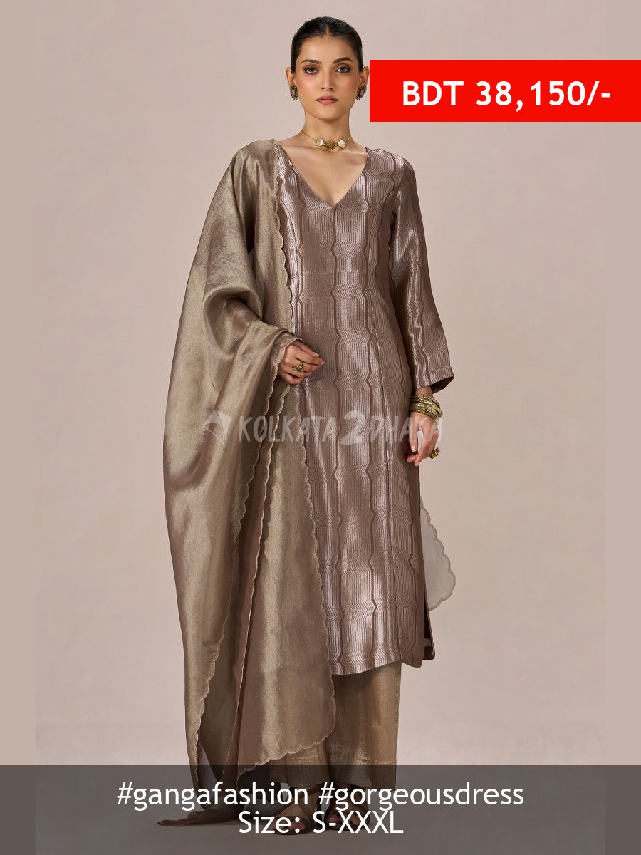 Ganga Fashion Light Brown and Soft Gold Tissue Festive kurta Set