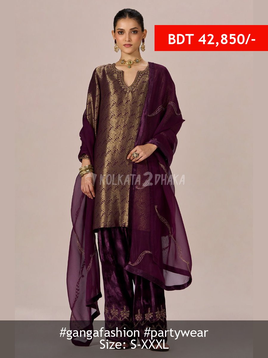 Ganga Fashion Plum Banarasi Festive Kurta Set