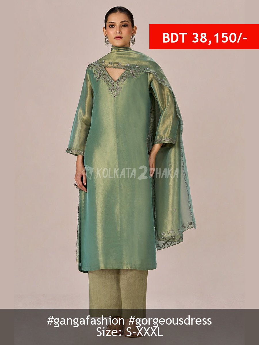 Ganga Fashion Pista Tissue Festive Kurta Set