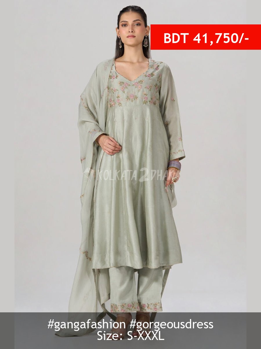 Ganga Fashion Silver Birch Grey Embroidered Festive Anarkali Set
