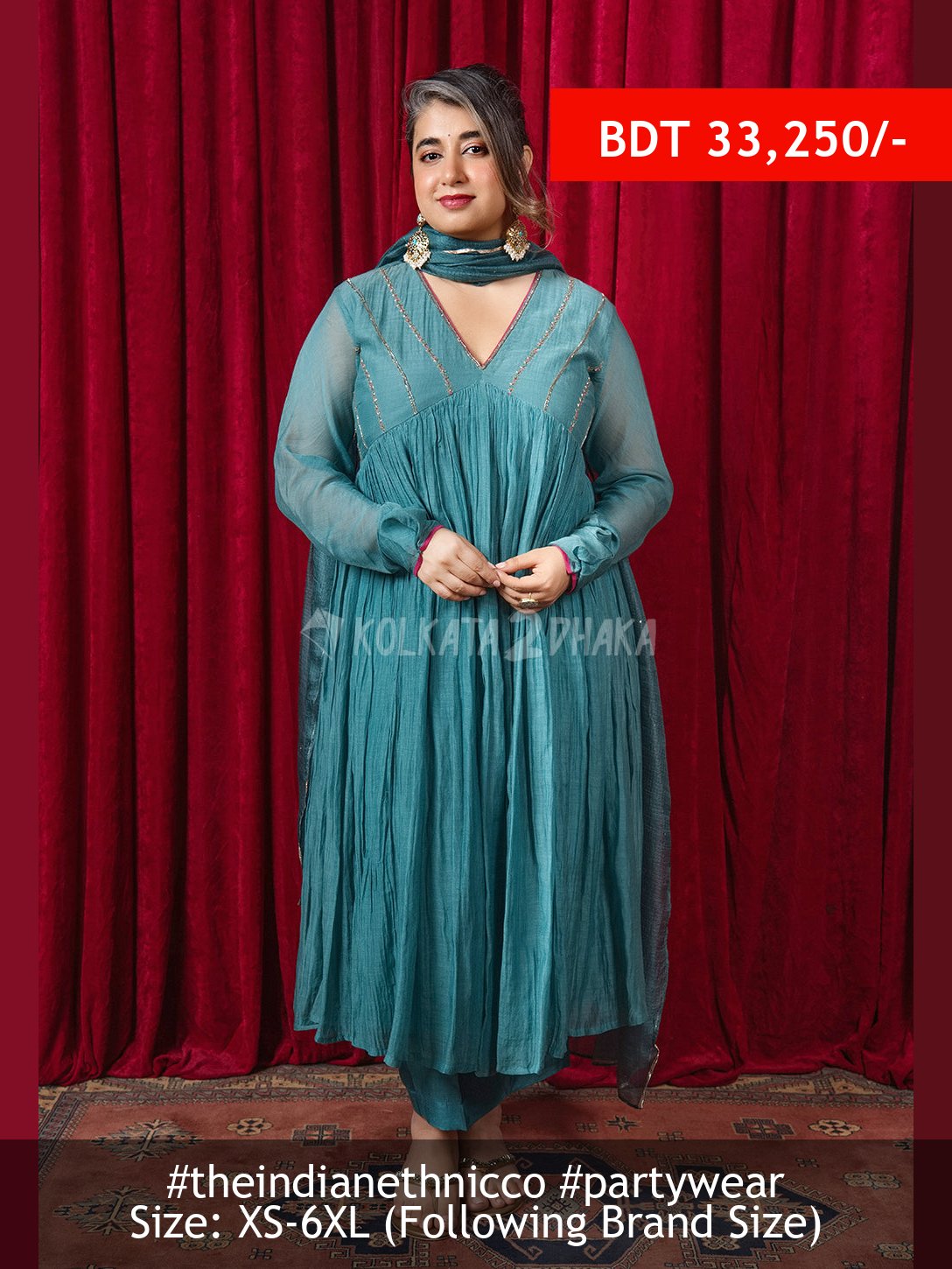 The Indian Ethnic Co Urmi Blue Solid Chanderi Silk Kali Kurta