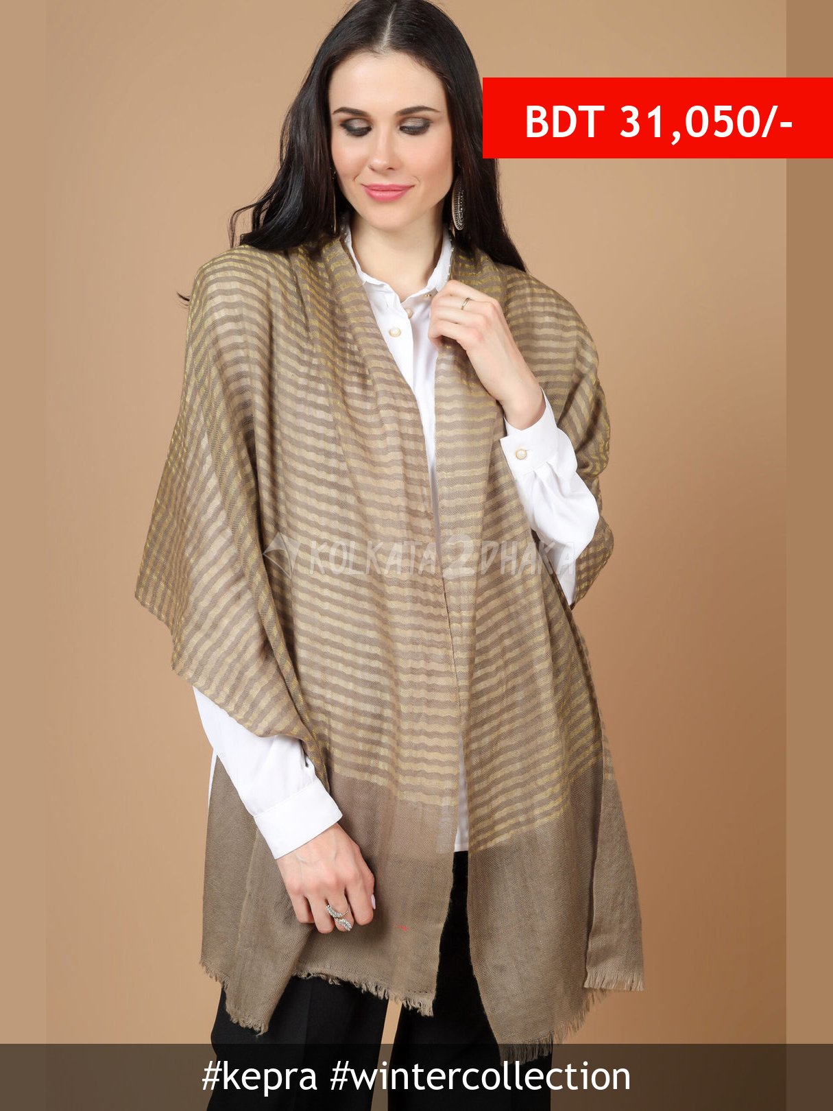 Kepra Natural Pashmina Zari stripes Stole