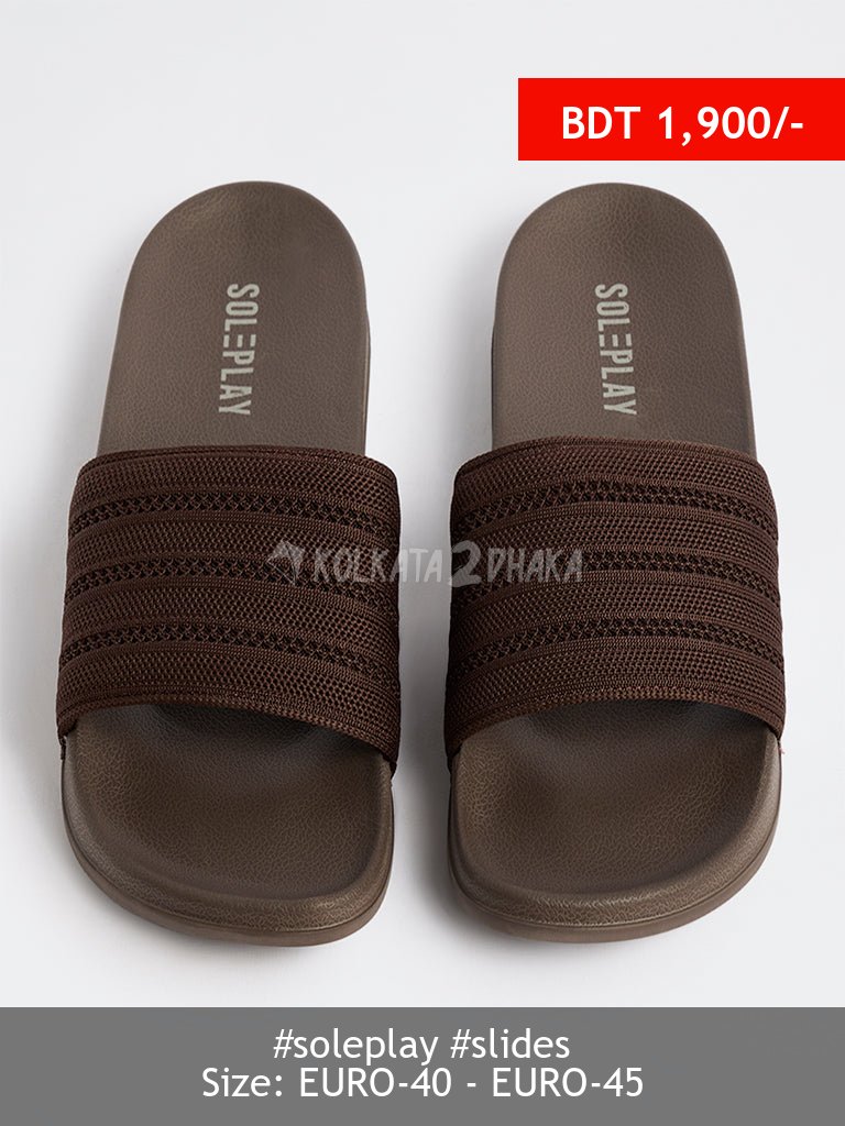 SOLEPLAY Dark Brown Knit-Textured Pool Slides