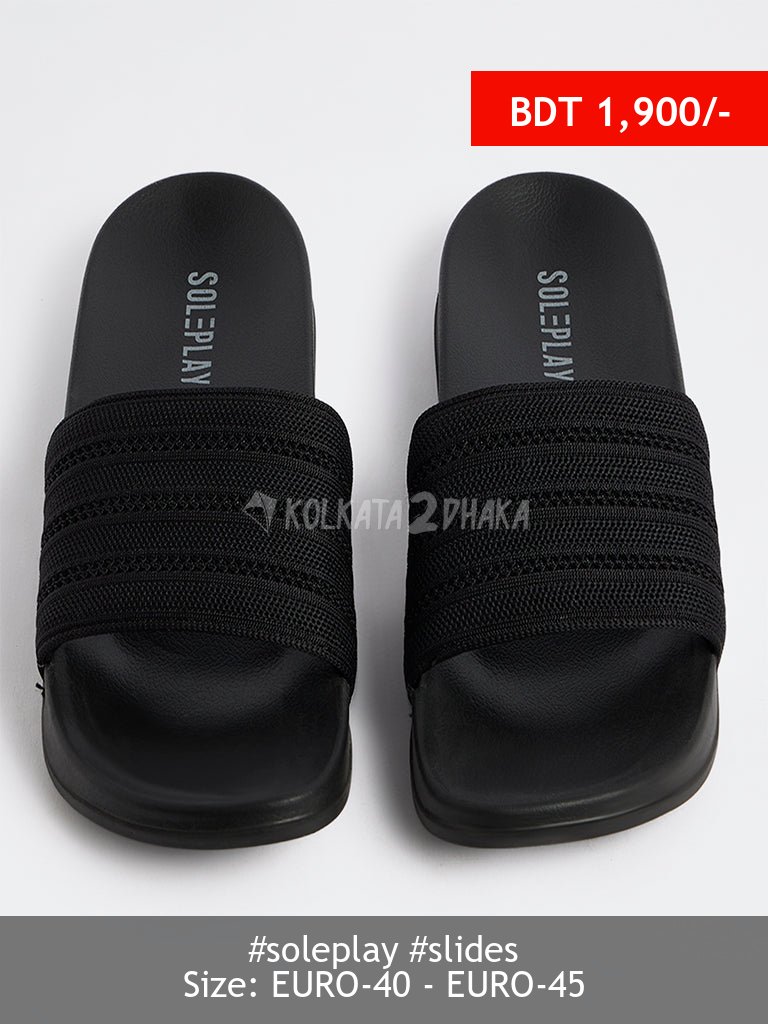 SOLEPLAY Black Knit-Textured Pool Slides