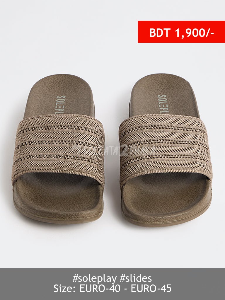SOLEPLAY Dark Taupe Knit-Textured Pool Slides