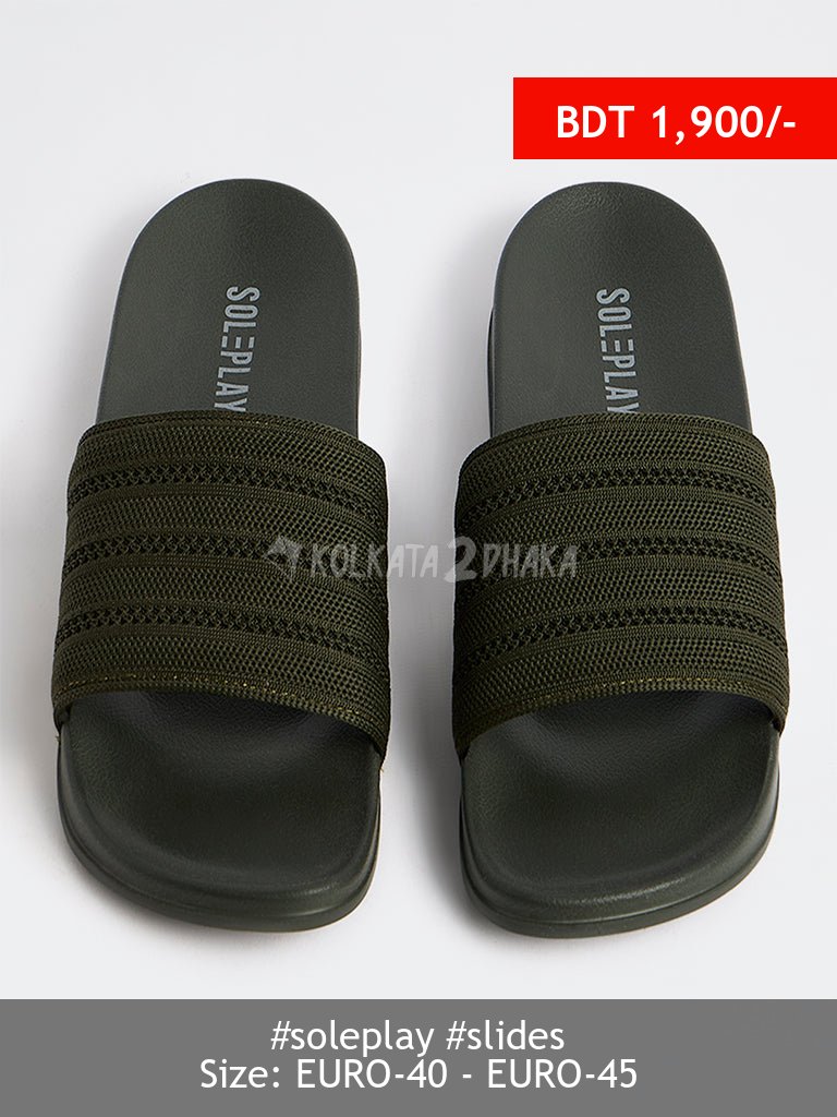SOLEPLAY Olive Knit-Textured Slides