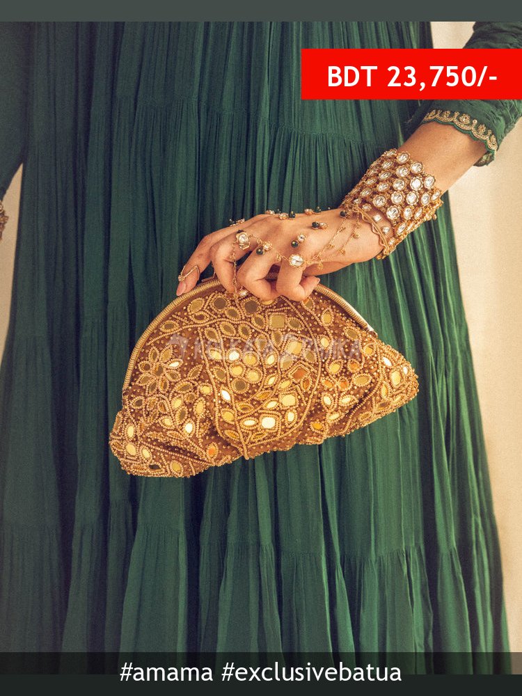 AMAMA Sheeshmahal Lippan Batua in Gold