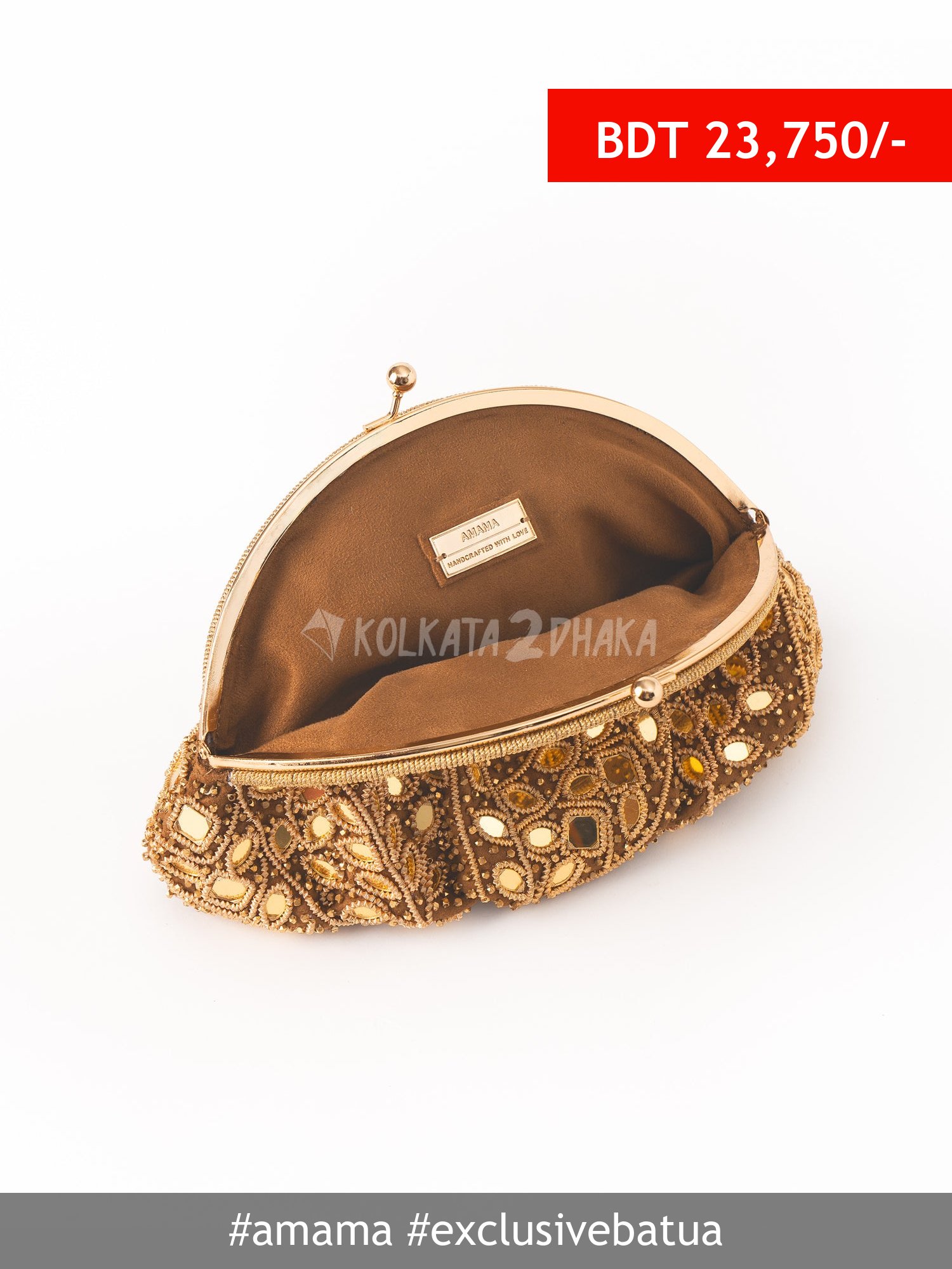 AMAMA Sheeshmahal Lippan Batua in Gold