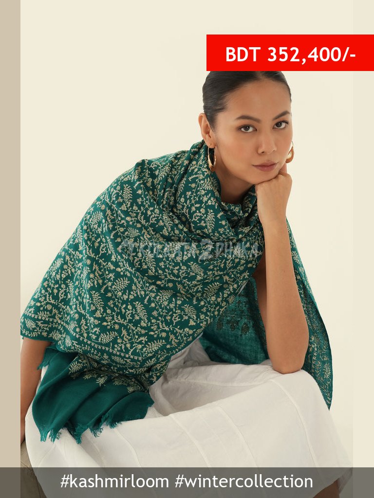 Kashmir Loom Pashmina Shawl Ultramarine Green