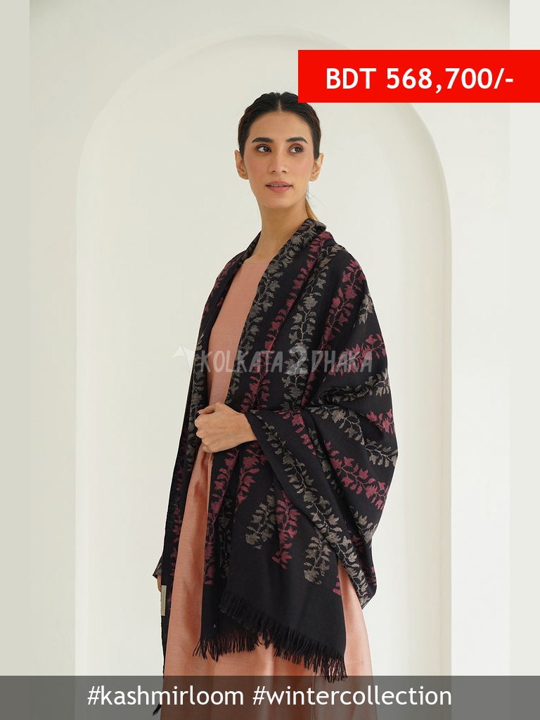 Kashmir Loom Pashmina Shawl Charcoal Beige Maroon