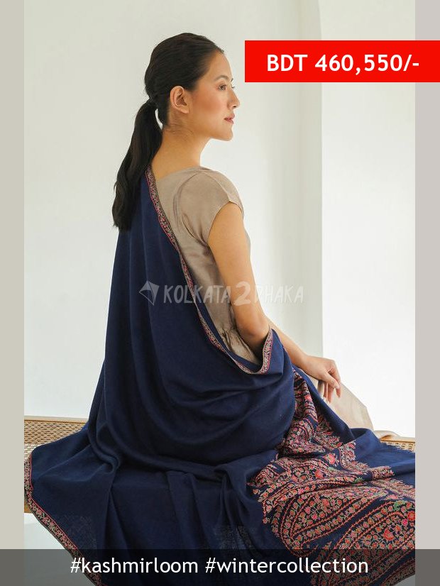 Kashmir Loom Pashmina Large Shawl Midnight