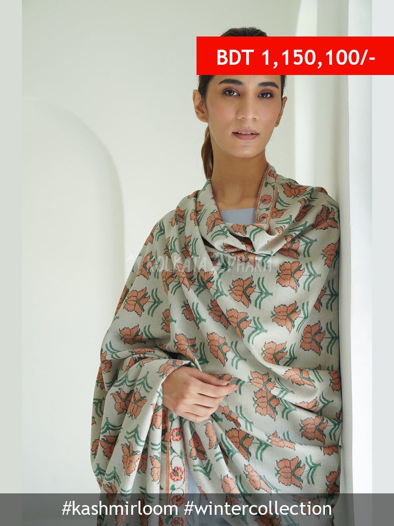 Kashmir Loom Pashmina Large Shawl Light Grey