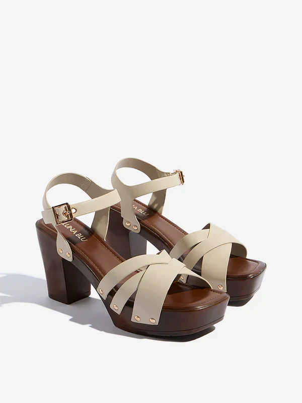 Luna Blu Ivory Criss-Cross Detailed Heel Sandals