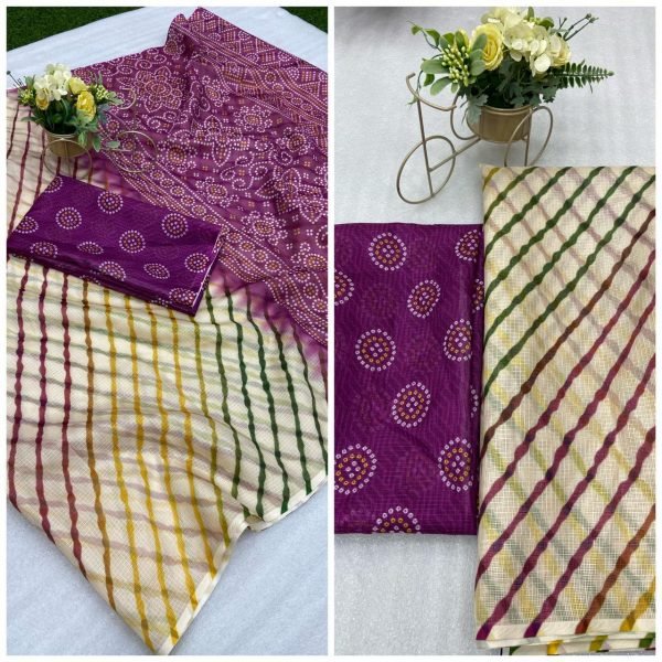 Cotton Printed Laheriya Saree - Purple